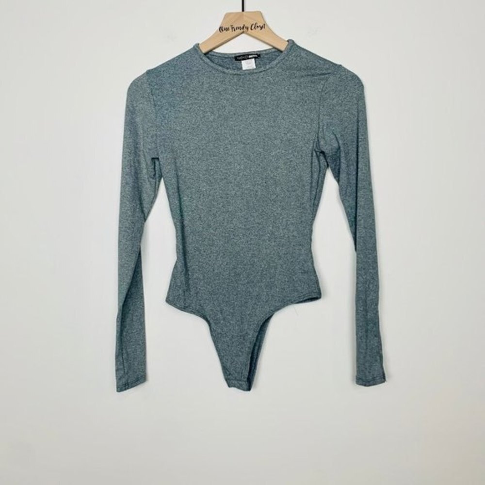 Fashion Nova | NWOT Long Sleeve Grey Thong Bodysuit Size Small